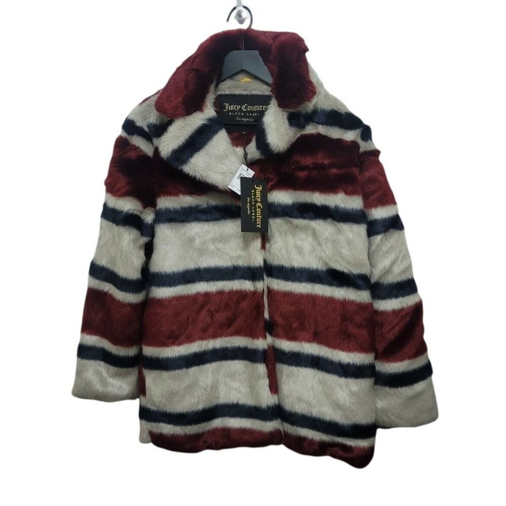 BNWT JUICY COUTURE BLACK LABEL RED/ WHITE/BLUE FAUX FUR WOMENS JACKET! SZ S